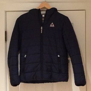 Winter coat with hood, navy blue